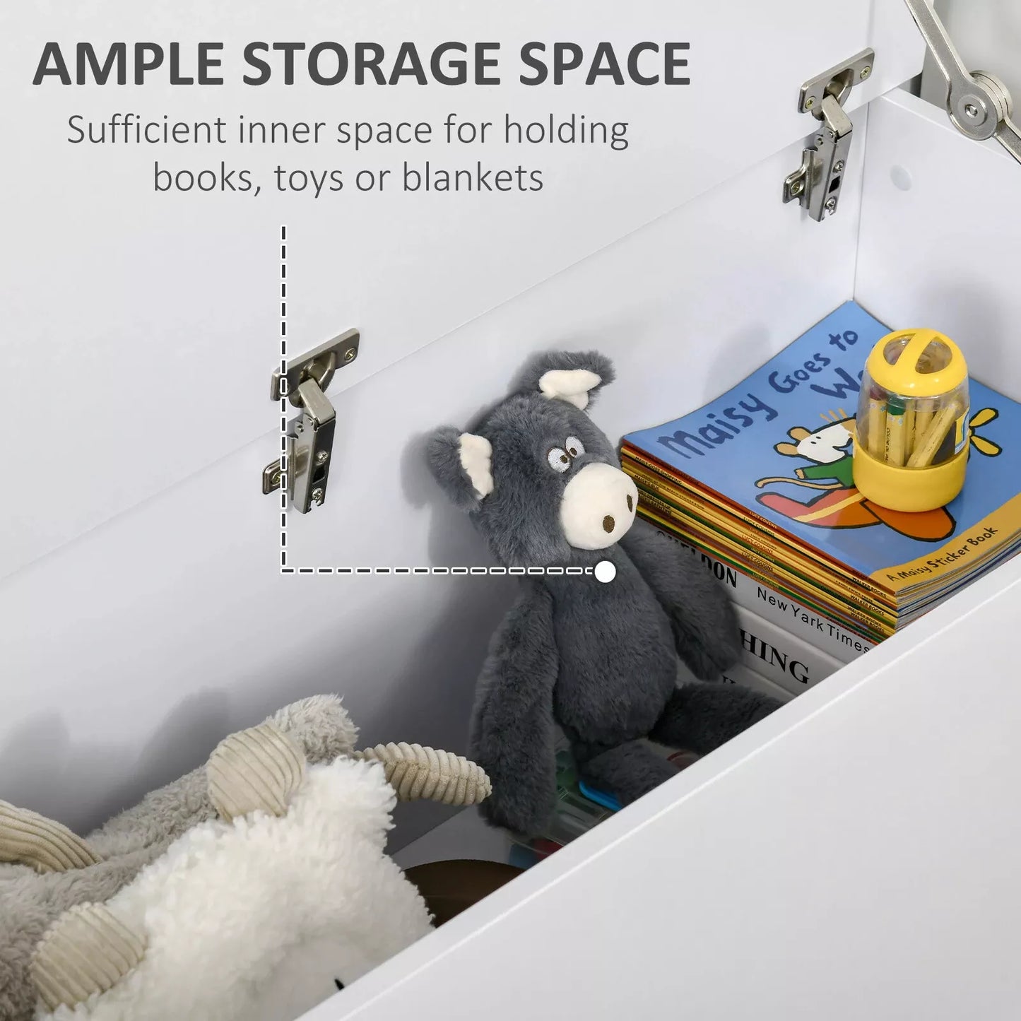 HOMCOM 113L Storage Chest, Storage Box with Flip-Top Lid and 2 Safety Hinges