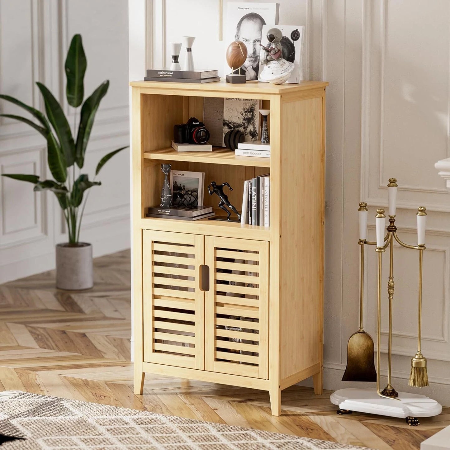 HITNET Bathroom Floor Cabinet Bamboo Kitchen Cupboard, Natural