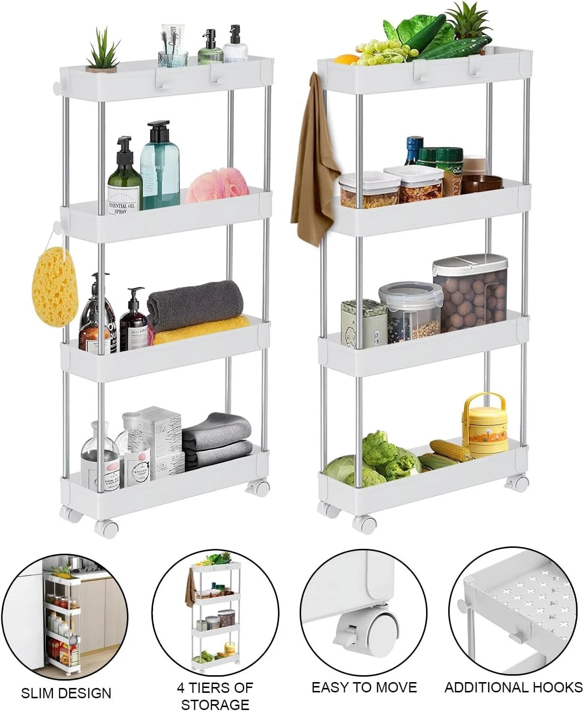 Alex Nash 4-Tier Slim Storage Trolley on Wheels