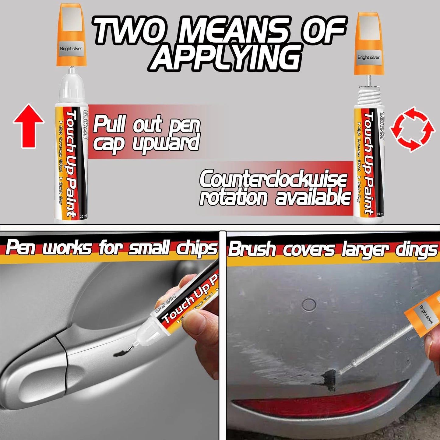 2 X Silver Car Touch Up Paint Pen 0.8oz 2-in-1 Scratch Repair Fill & Paint Quick