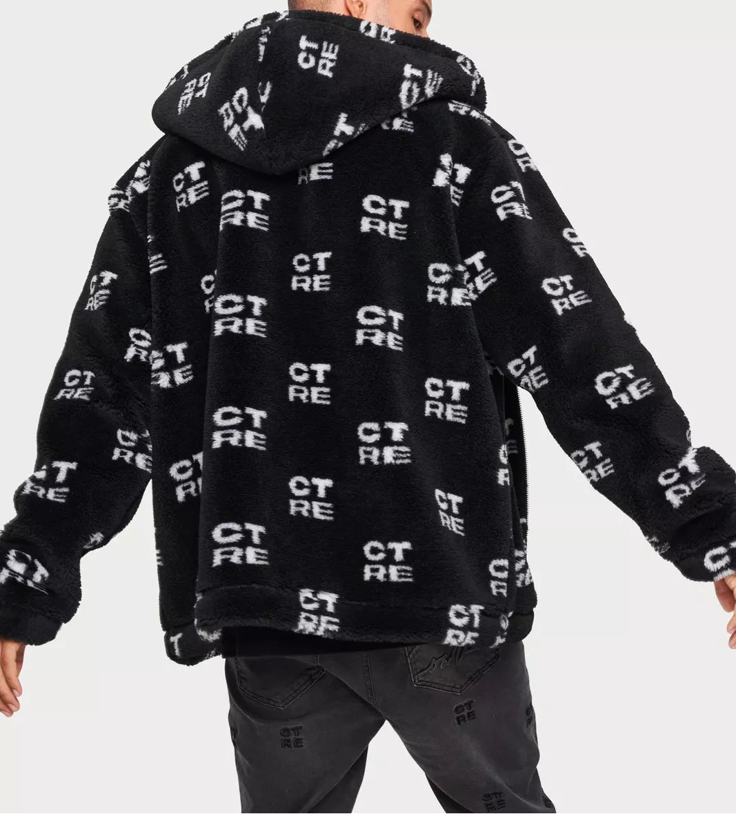 CTRE FUR LOGO OVERSIZED HOODED JACKET Black XXS