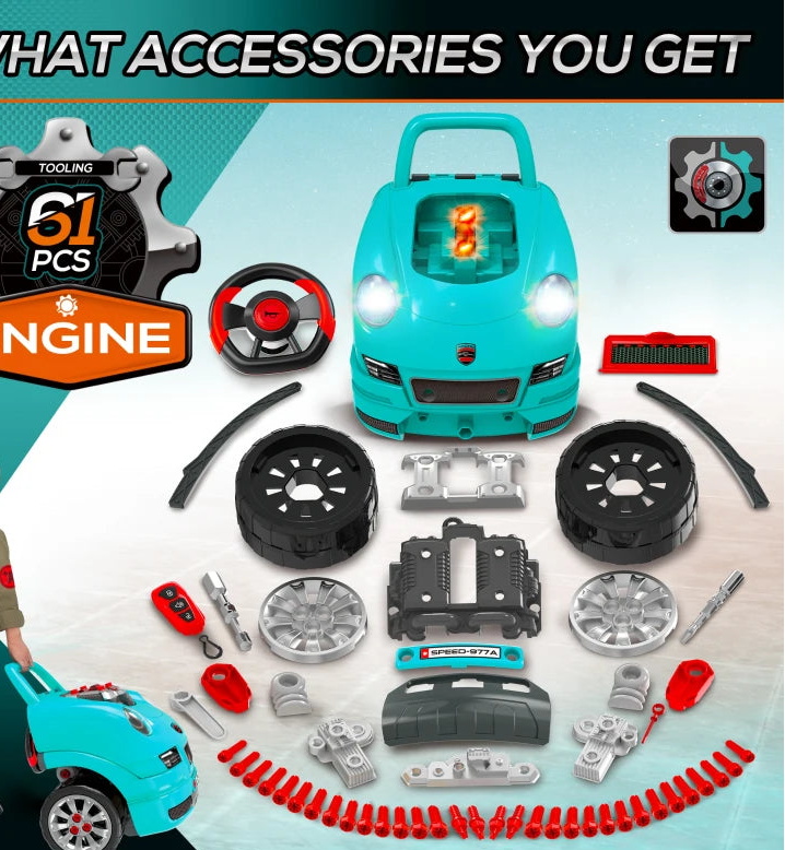 HOMCOM Kids Truck Engine Toy Set-Teal Green-350-128