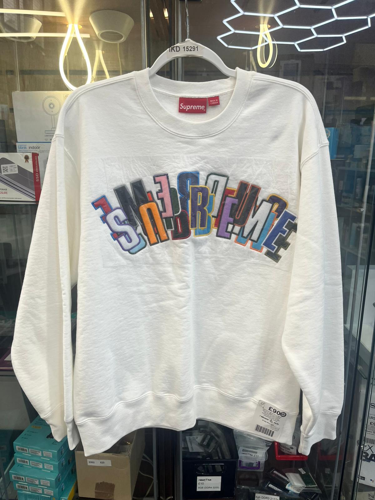 Supreme Stacked Crewneck Sweater White Men's Size Large SS21