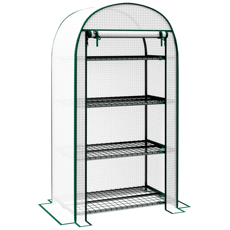 Outsunny 4 Tier Mini Greenhouse for Outdoor, Portable Gardening Plant Green House with Storage Shelf, Roll-Up Zipped Door, Metal Frame and PE Cover, 80 x 49 x 160cm