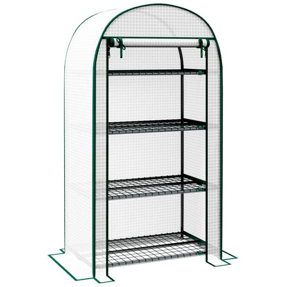 Outsunny 4 Tier Mini Greenhouse for Outdoor, Portable Gardening Plant Green House with Storage Shelf, Roll-Up Zipped Door, Metal Frame and PE Cover, 80 x 49 x 160cm