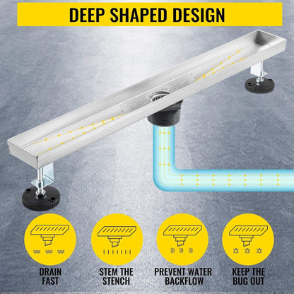VEVOR Linear Drain 304 Stainless Steel Floor Drain 24x2.75in