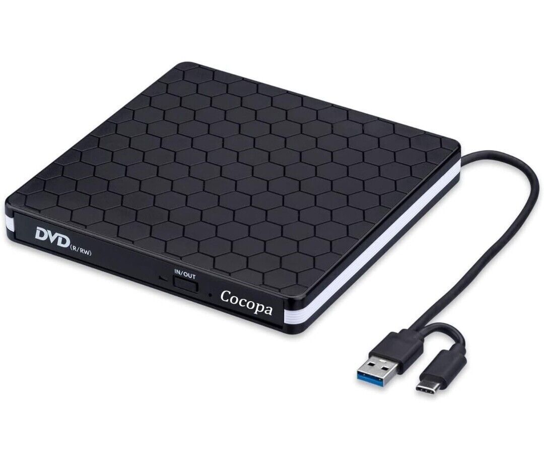 Cocopa External CD DVD Drive, Type-C USB 3.0 Slim Portable CD Reader CD/DVD-RW B