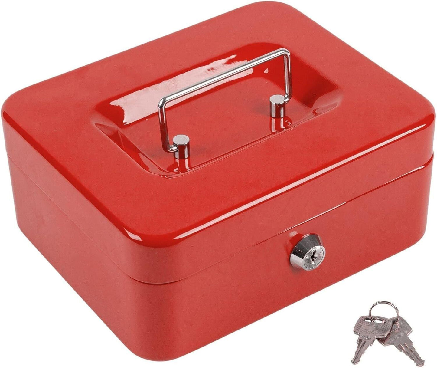 1x Red 20.5cm Metal Cash Box - Lockable