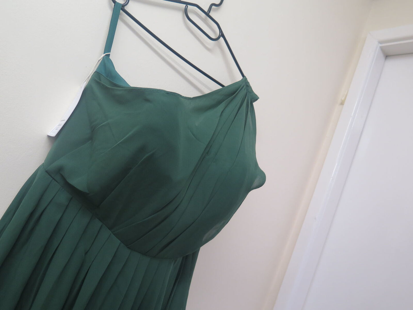 DINAVIAN ONE SHOULDER CHIFFON EVENING/OCCASION DRESS-DARK GREEN-UK24