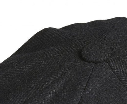 PEAKY BLINDERS Melton Wool Black Herringbone Newsboy Cap