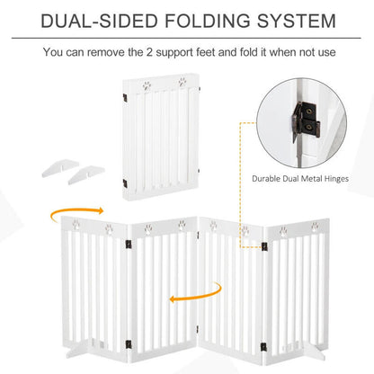 PAWHUT WOODEN PET GATE-WHITE-204CM X 1.8CM X 75CM