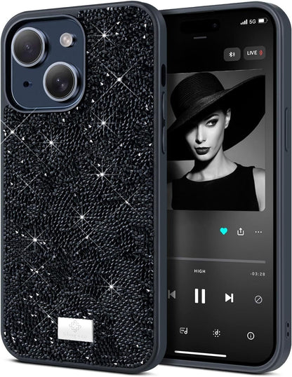 BEZ case for iphone 15 with bling and co jet black glitter