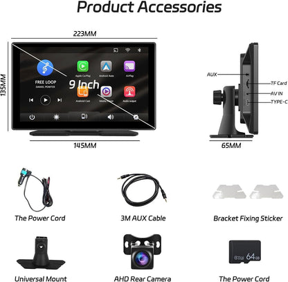 Hikity Portable Car Stereo with Wireless Carplay 9 INCH