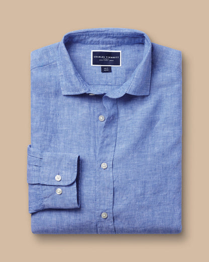 CHARLES TYRWHITT Pure Linen Shirt - Cobalt Blue XL RRP:£74.95