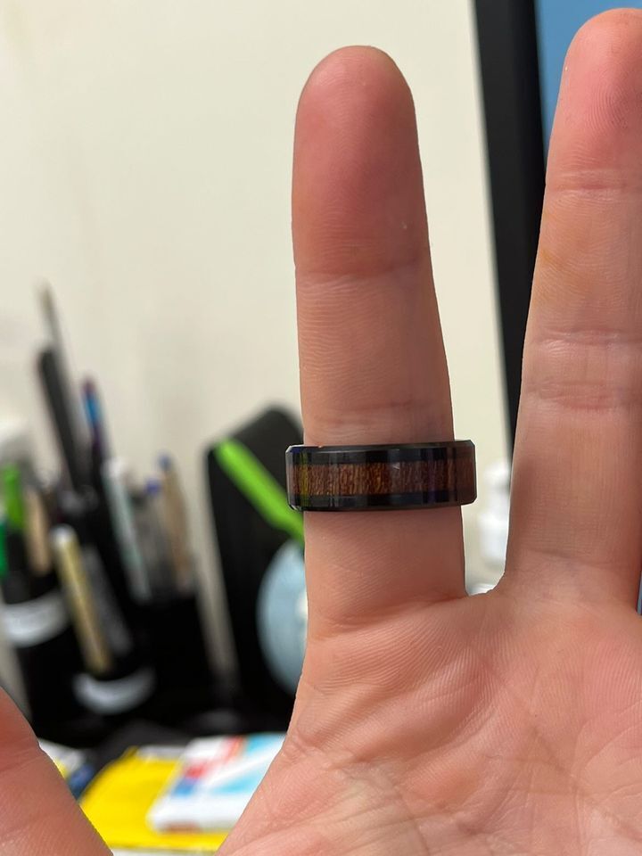 Men's Wedding Band Black Ion-Plated Tungsten Carbide & Wood Inlay