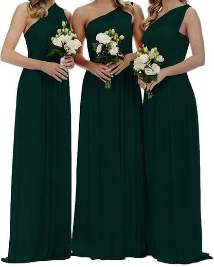 DINAVIAN ONE SHOULDER CHIFFON EVENING/OCCASION DRESS-DARK GREEN-UK24