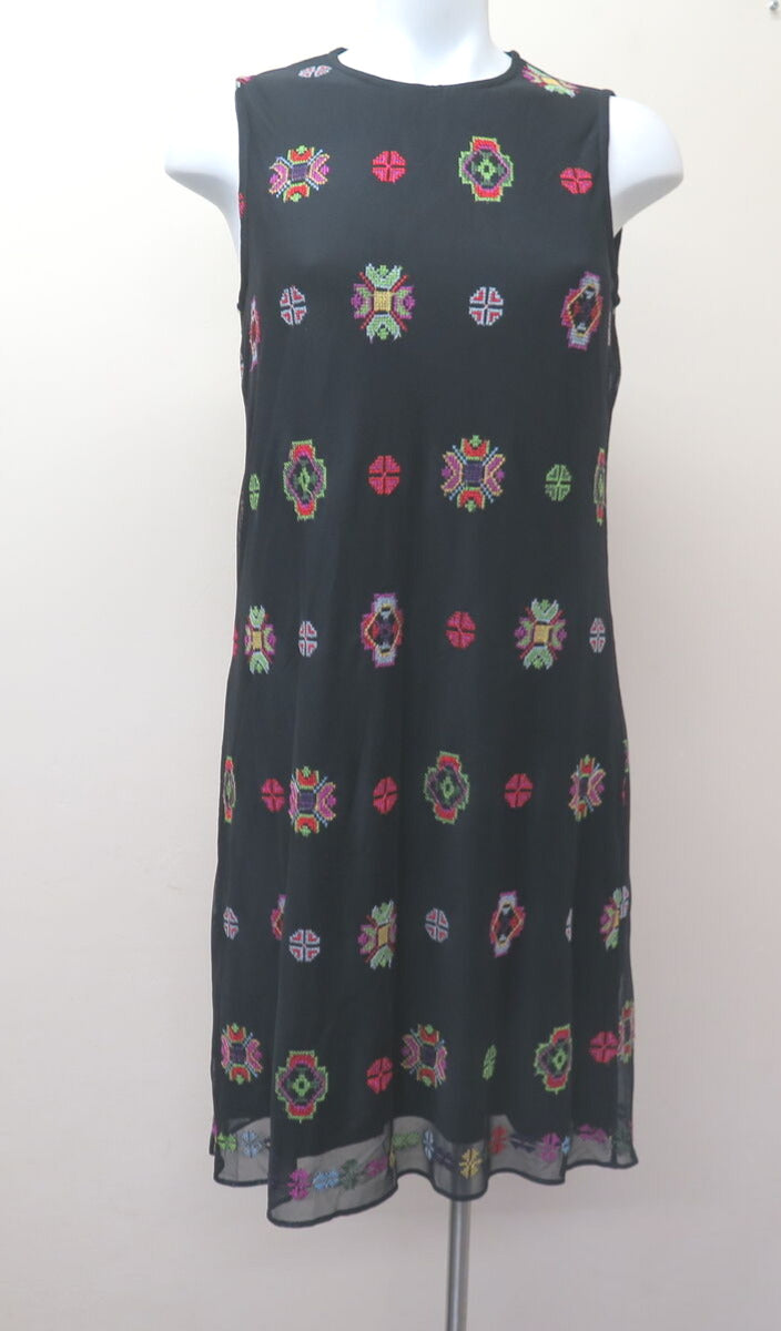 DESIGUAL CASUAL TULLE MIDI DRESS-UK14-BLACK/MULTI