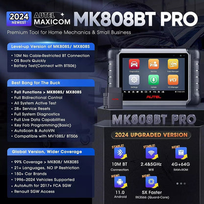 Autel MaxiCom MK808BT PRO Full System Car Diagnostic Tool Bluetooth 2.4 & 5 GHz