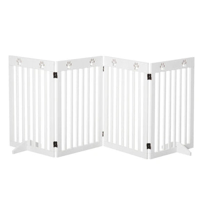 PAWHUT WOODEN PET GATE-WHITE-204CM X 1.8CM X 75CM