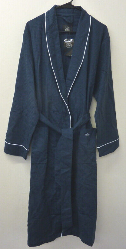 THE SAVILE ROW COMPANY WAFFLE DRESSING GOWN-NAVY-SMALL