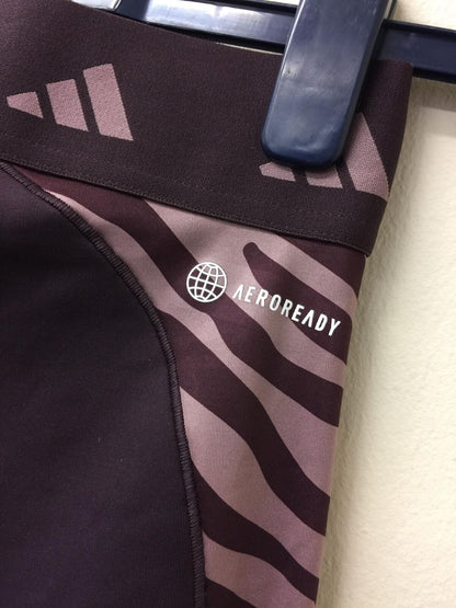 adidas Training Hyperglam panelled zebra print leggings in burgundy UK SMALL