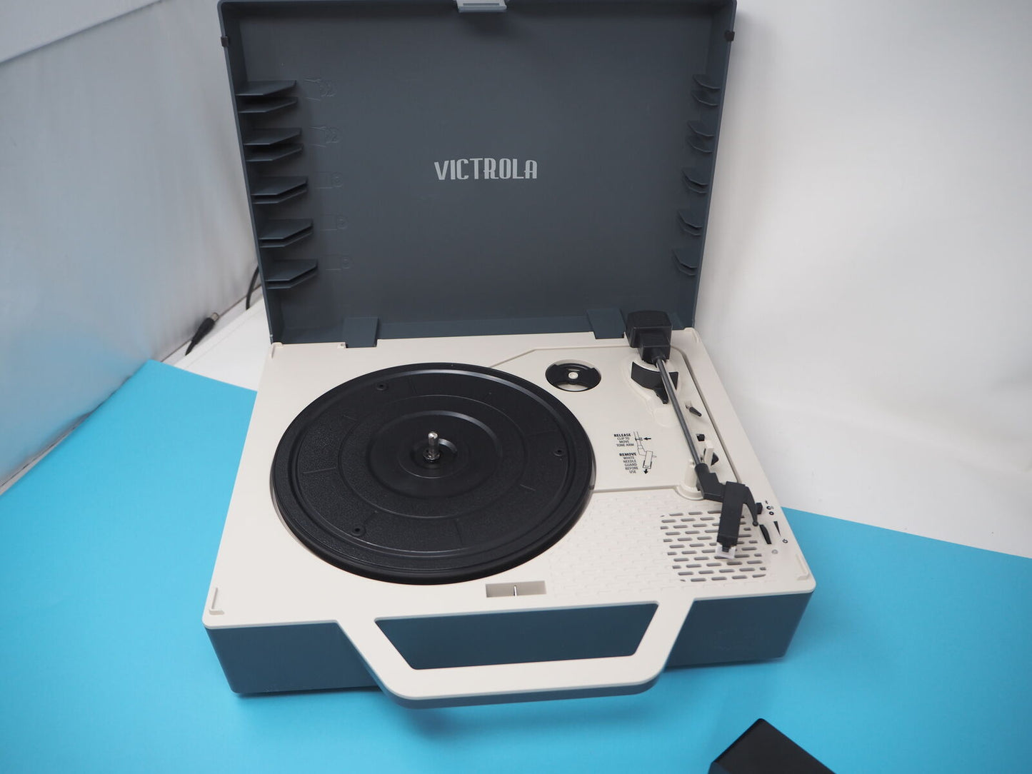 Victrola Re-Spin Sustainable Bluetooth Suitcase Record Player in Grey