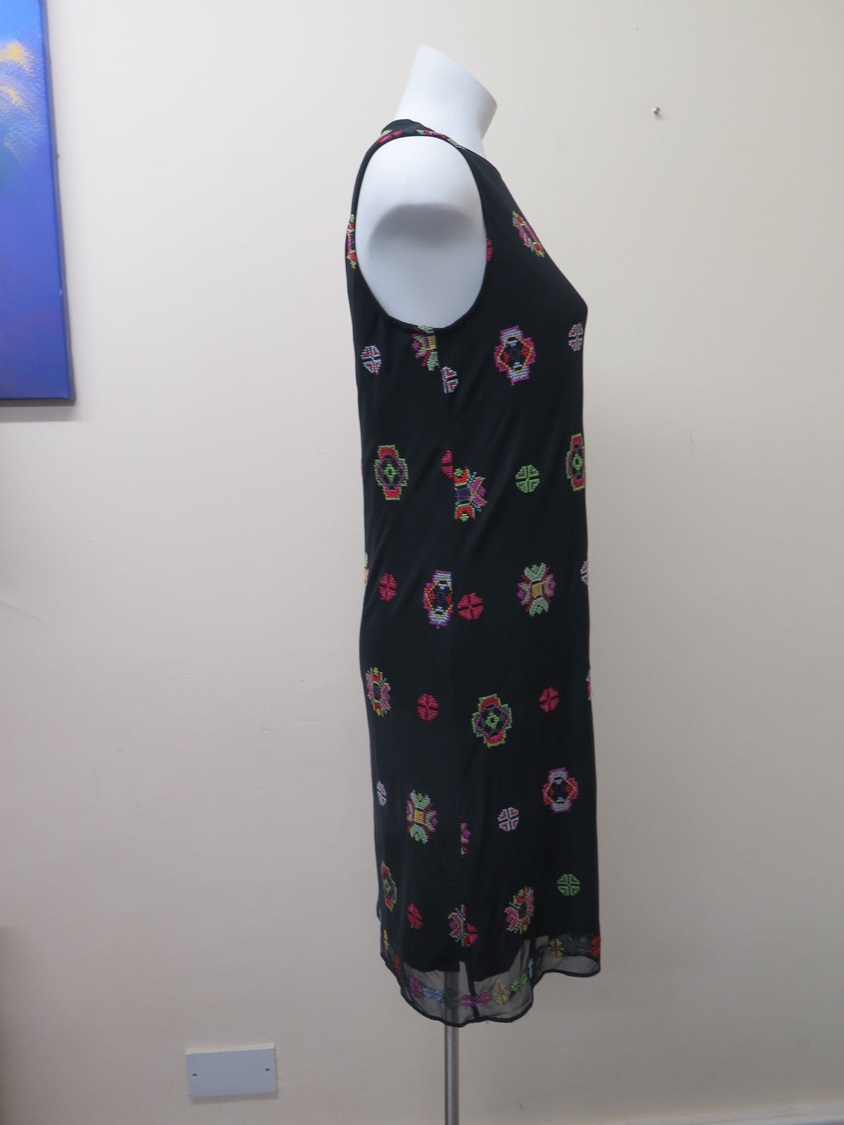 DESIGUAL CASUAL TULLE MIDI DRESS-UK14-BLACK/MULTI