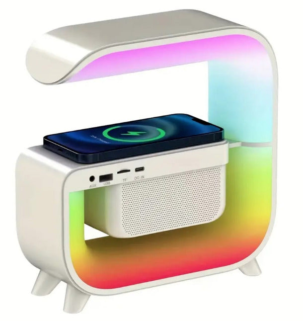 LED Lamp Bluetooth Speaker With Clock Display 15W Wireless Charging Dock
