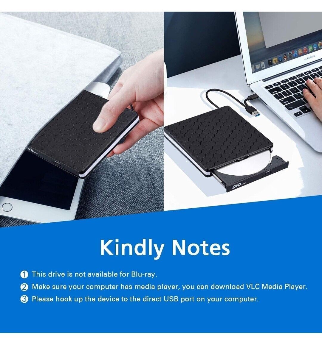 Cocopa External CD DVD Drive, Type-C USB 3.0 Slim Portable CD Reader CD/DVD-RW B
