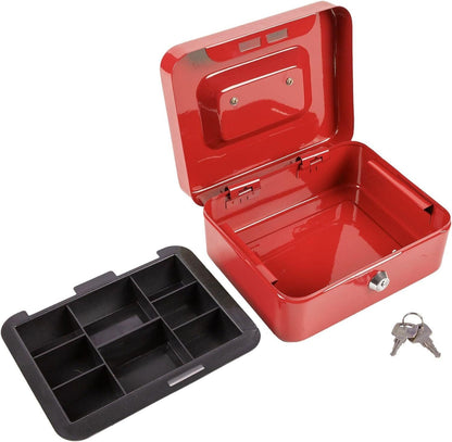1x Red 20.5cm Metal Cash Box - Lockable