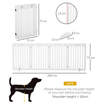 PAWHUT WOODEN PET GATE-WHITE-204CM X 1.8CM X 75CM