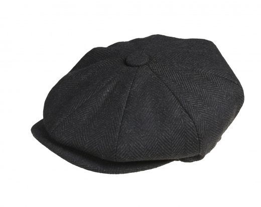 PEAKY BLINDERS Melton Wool Black Herringbone Newsboy Cap