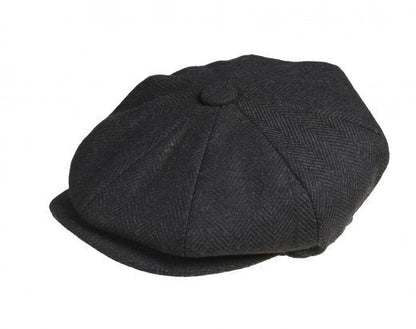 PEAKY BLINDERS Melton Wool Black Herringbone Newsboy Cap