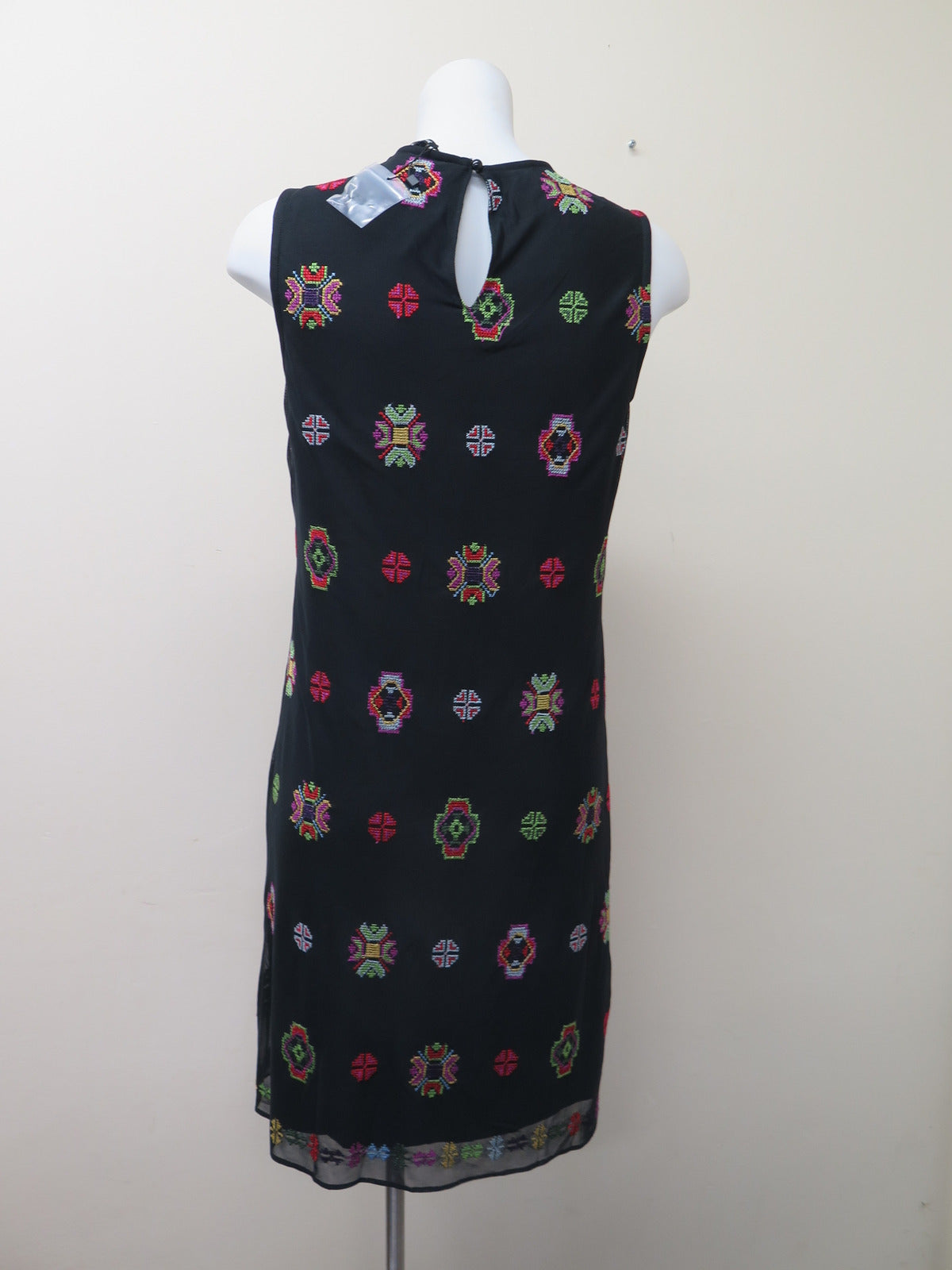 DESIGUAL CASUAL TULLE MIDI DRESS-UK14-BLACK/MULTI