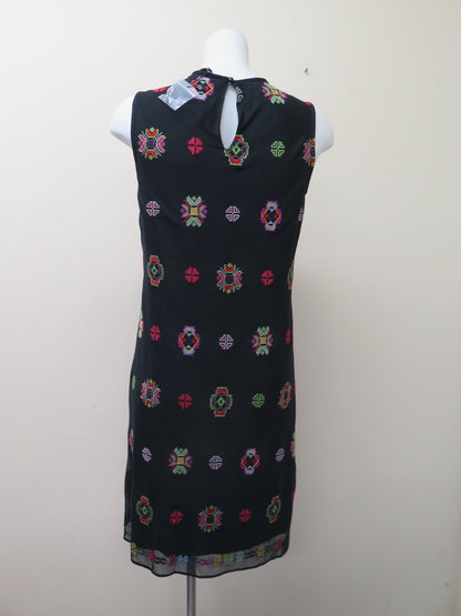 DESIGUAL CASUAL TULLE MIDI DRESS-UK14-BLACK/MULTI