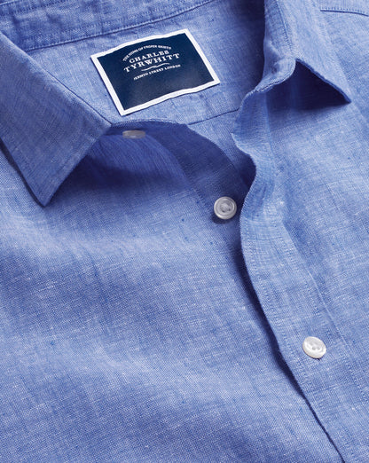 CHARLES TYRWHITT Pure Linen Shirt - Cobalt Blue XL RRP:£74.95