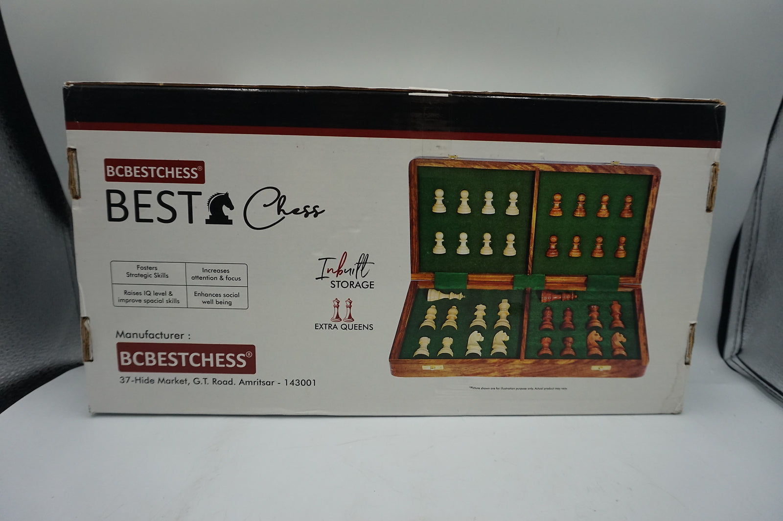 BC best chess 16" wooden magnetic folding chess board with extra queens