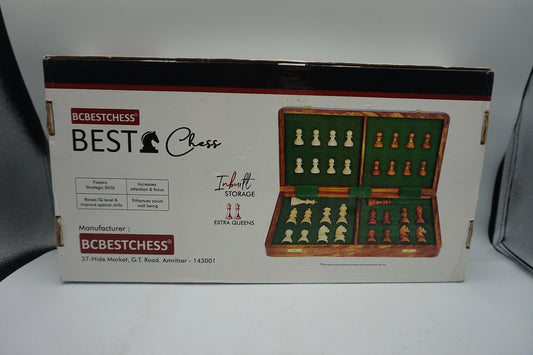 BC best chess 16" wooden magnetic folding chess board with extra queens