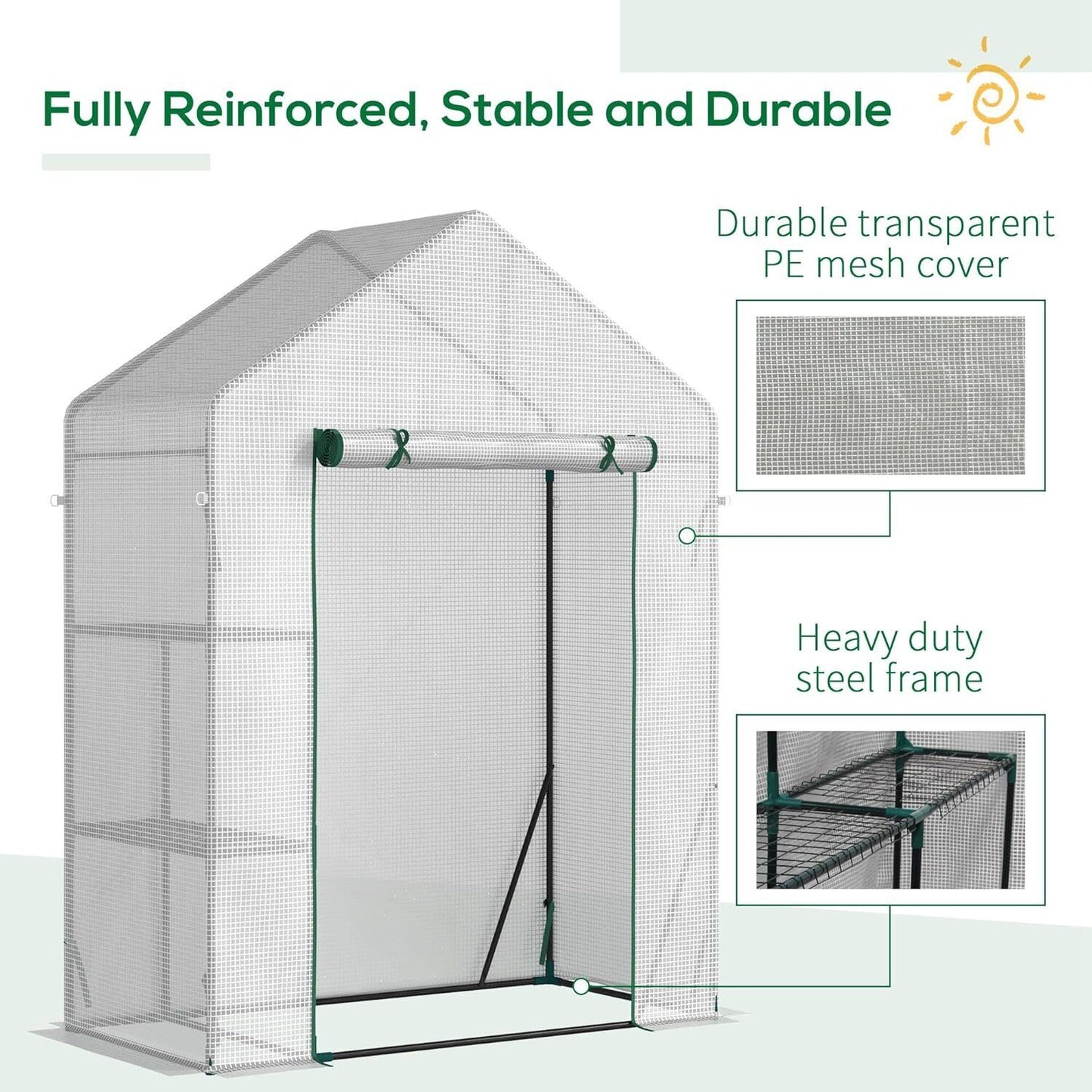 Outsunny Greenhouse for Outdoor.Roll-Up Zippered Door, PE Cover,143 x 73 x 195cm