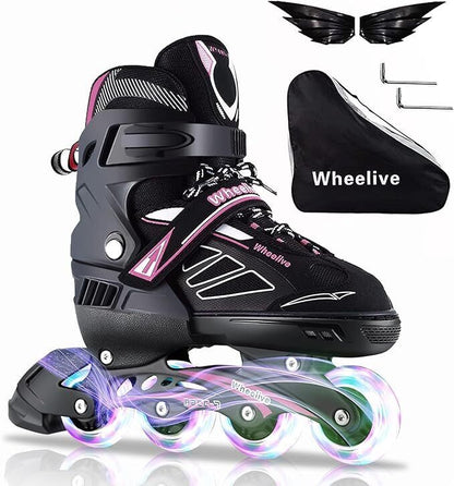 WHEELIVE INLINE SKATES-SIZE UK3-6 BLACK/PINK