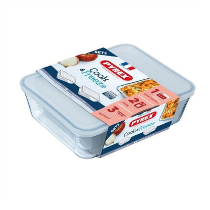 PYREX COOK & FREEZE 2 PIECE RECTANGULAR STORAGE SET-1.5LT/2.6L