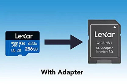 Lexar 633x 256GB Micro SD Card, microSDXC UHS-I Card + SD Adapter, microSD