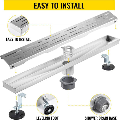 VEVOR Linear Drain 304 Stainless Steel Floor Drain 24x2.75in