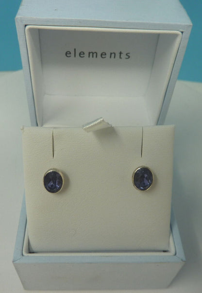 ELEMENT SILVER AMETHYST OVAL STUD EARRINGS