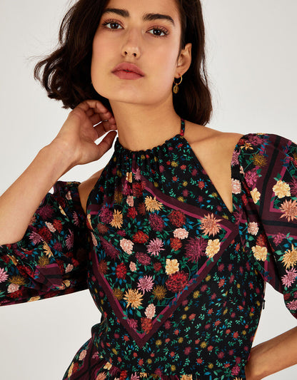 MONSOON Sanvi print midi dress in sustainable viscose blue UK20