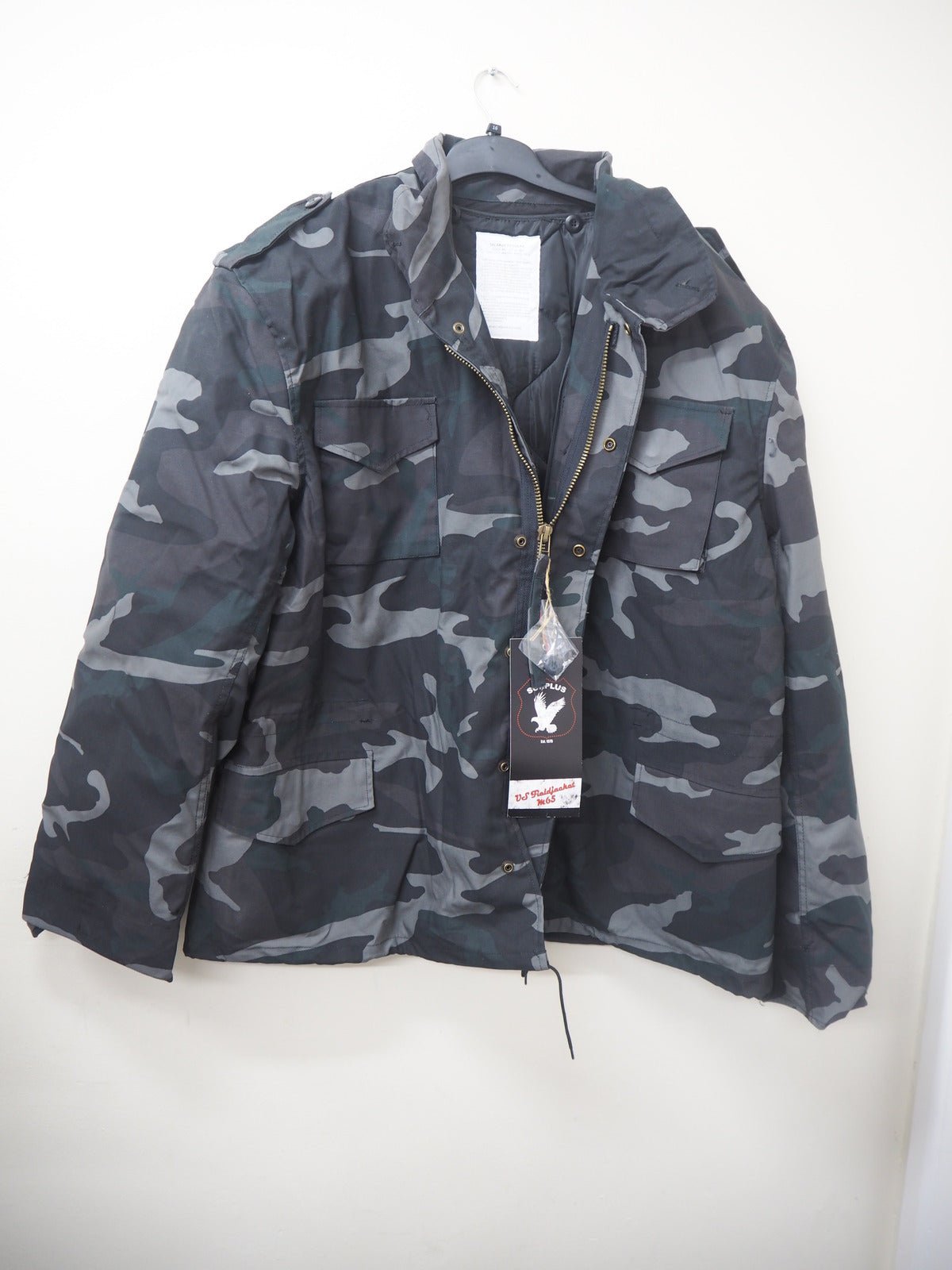 Men's SURPLUS US FIELD JACKET M65 BLACK CAMO Size: 5XL