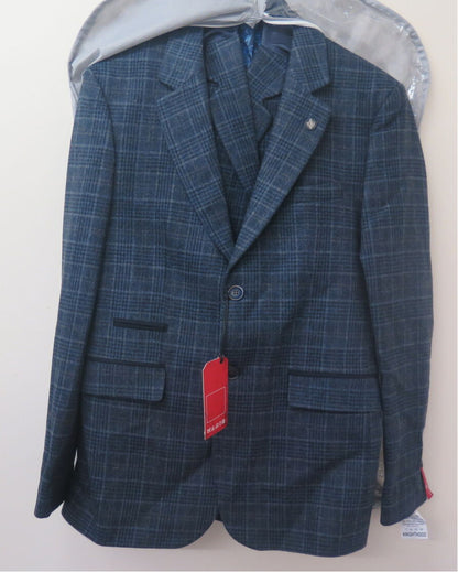 KNIGHTHOOD 3PC SUIT TWEED CHECK-JACKET UK38/WAISTCOAT 38R/TROUSERS 38R