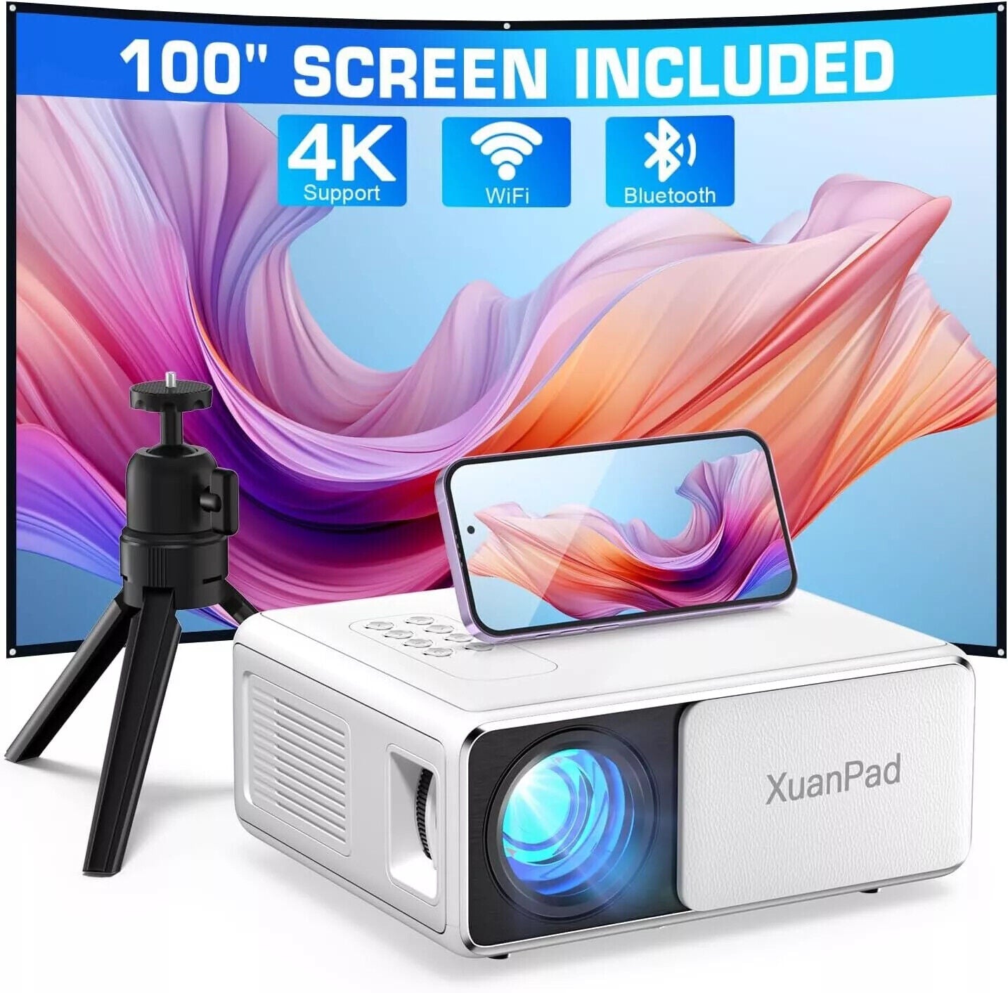XUANPAD 2024 UPGRADED  5G WIFI BLUETOOTH PROJECTOR-RD886