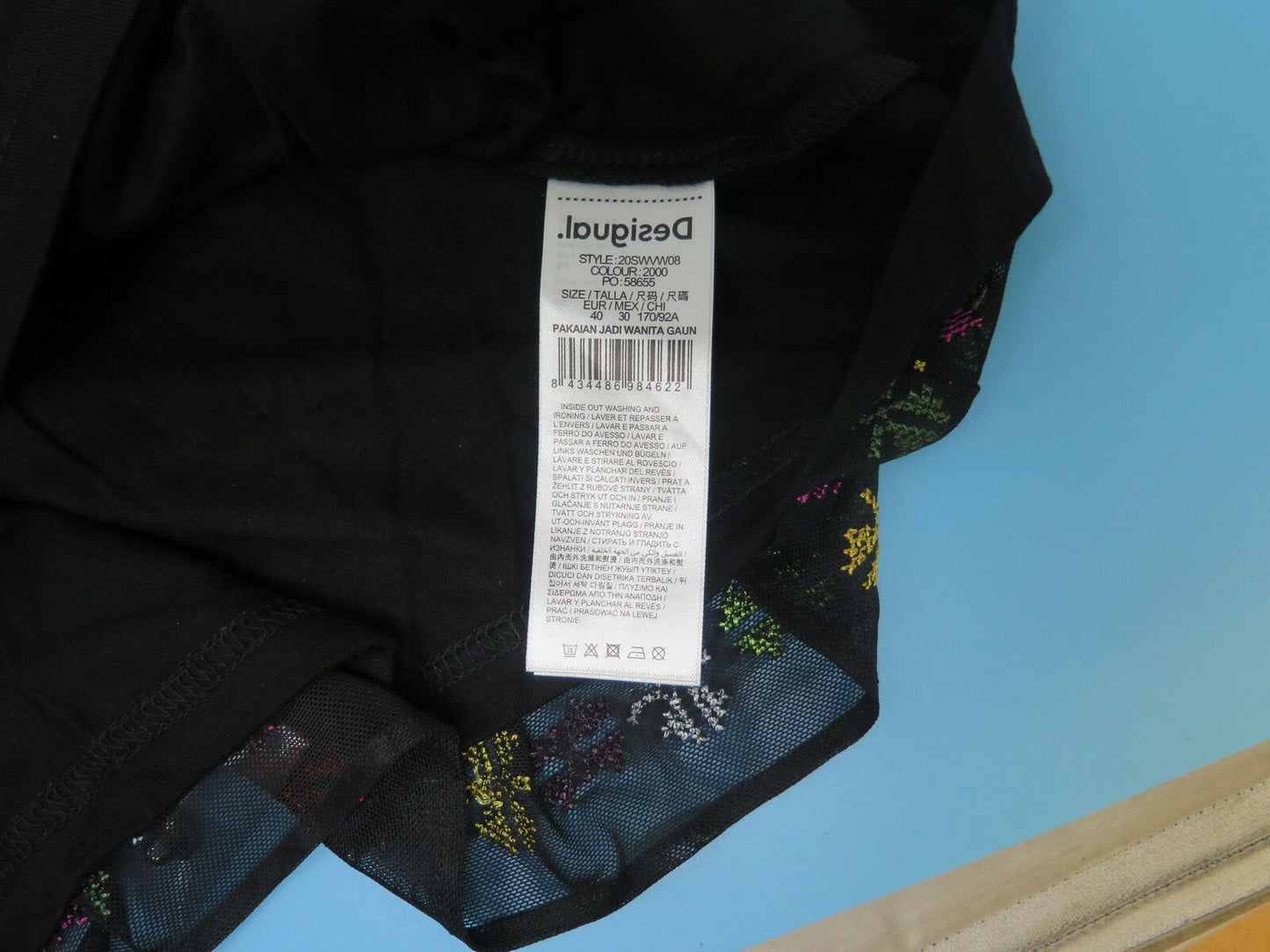 DESIGUAL CASUAL TULLE MIDI DRESS-UK14-BLACK/MULTI