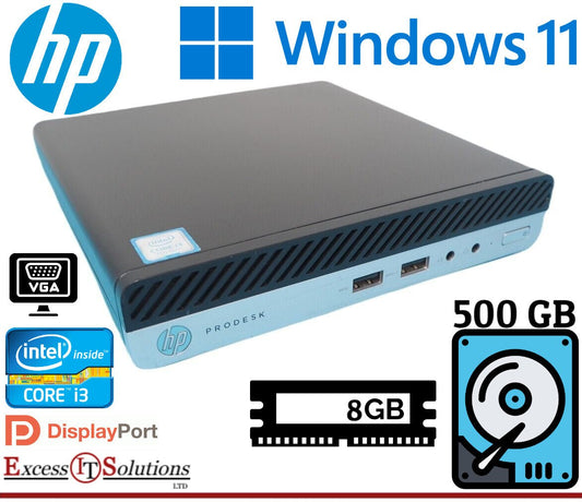 Mini HP Prodesk 400 G3 Intel Core i3 7100T 8GB RAM 500GB HDD Windows 11 Pro